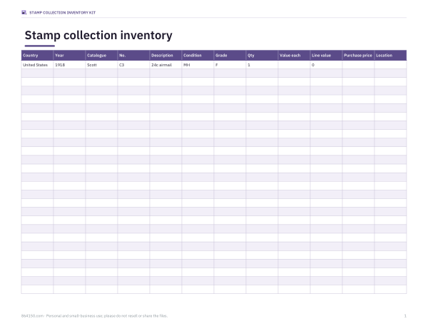 Preview of Stamp Collection Inventory Workbook
